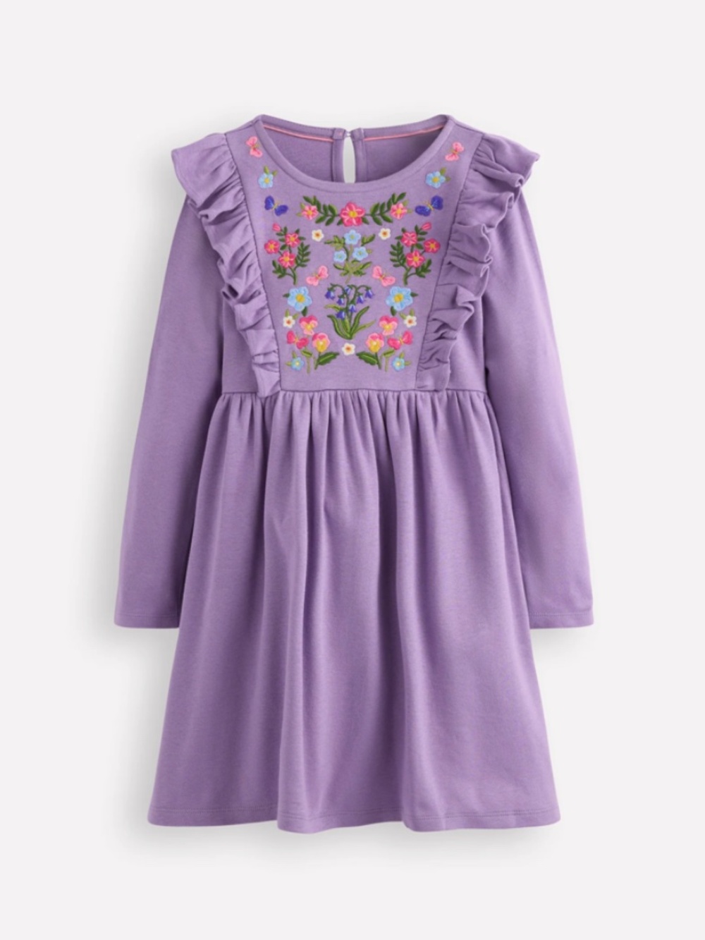 Mini Boden - Purple Floral Embroidered Bodice Dress, Size 8-9y